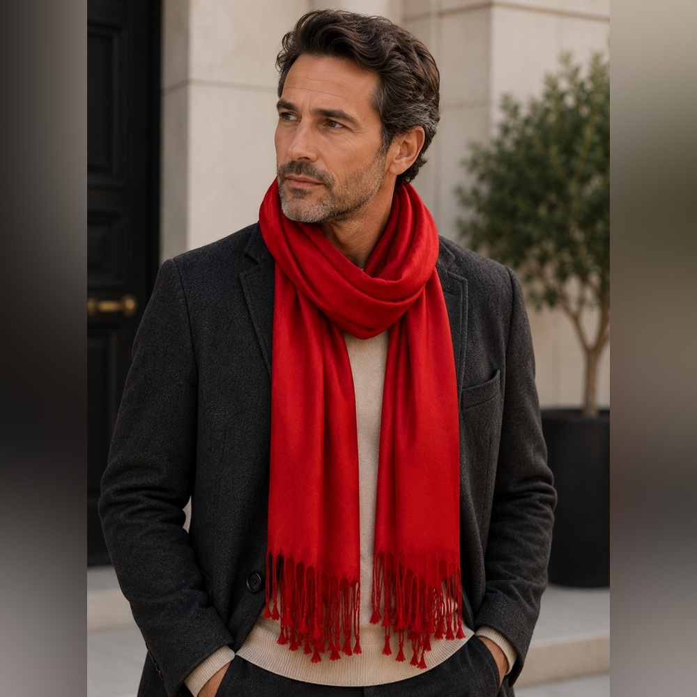 ✨$8 Clear Out ✨ Pashmina Elegant Red Scarf with Argyle-like Pattern